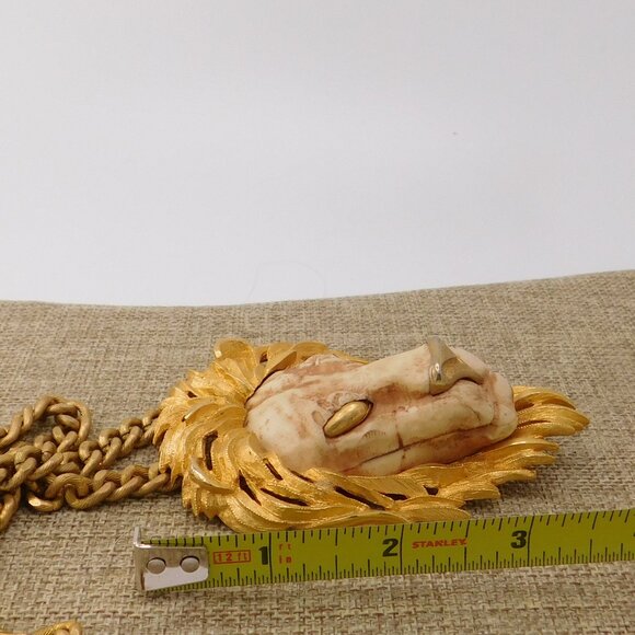 VTG 1970s Luca Razza Lion Head Pendant Chain Gold Necklace Statement Runway - Picture 10 of 10